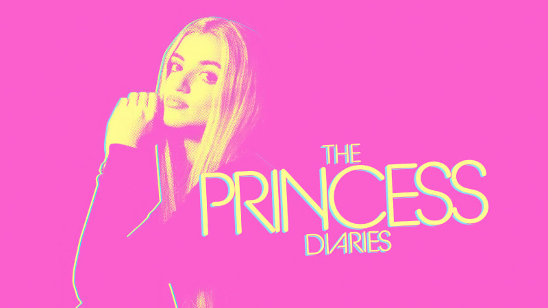 A very stylised image of Princess Andre ona pink background, looking to the camera slightly bored with the words 